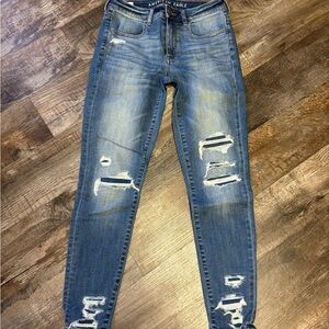 American Eagle Outfitters Medium Blue Ripped Skinny Jeans